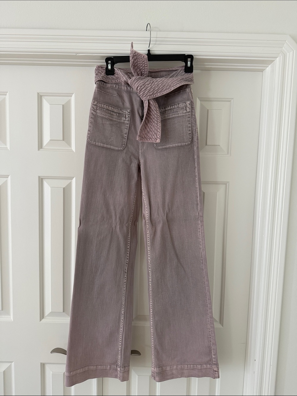 Ulla Johnson Dusty Mauve Wide-Leg Jeans with Tie Waist